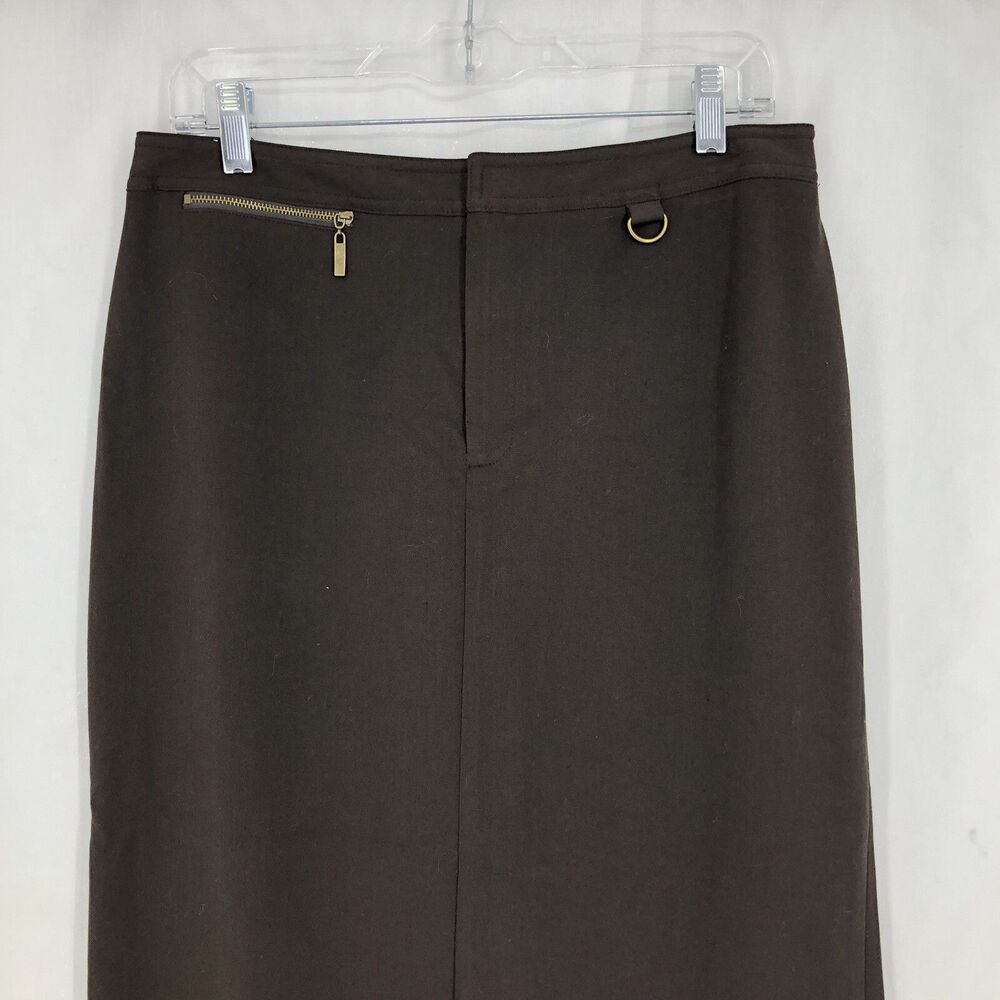 Rafaella Brown Zip Pocket Maxi Back Slit Skirt 10